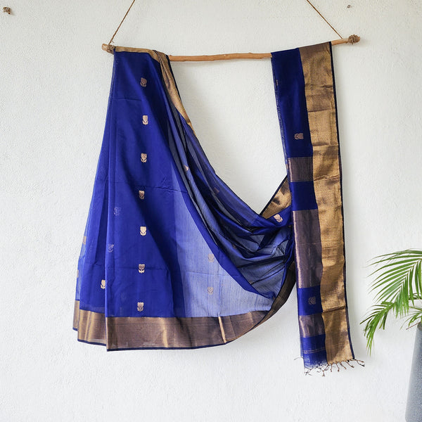 MAHESHWARI-Pure Maheshwari royal blue With Pallu Saree
