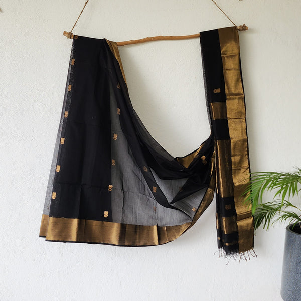 MAHESHWARI-Pure Maheshwari Black With Pallu Saree