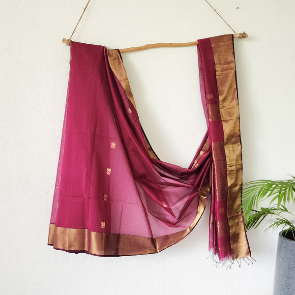 MAHESHWARI-Pure Maheshwari Dark Pink With Pallu Saree