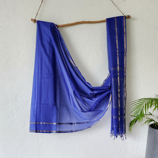 MAHESHWARI-Pure Maheshwari navy blue With Pallu Saree