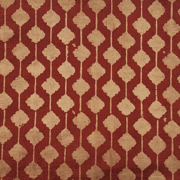 Pure Cotton Ajrak Rust Maroon With Cream Creeper Design Hand Block Print Fabric