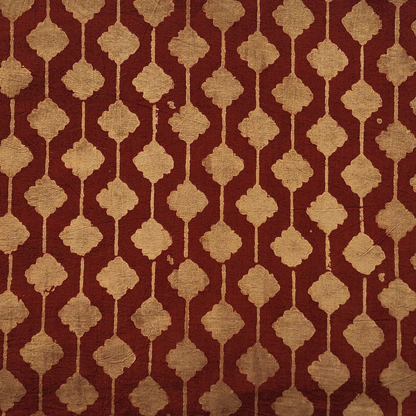 Pure Cotton Ajrak Maroon With Cream Creeper Design Hand Block Print Fabric