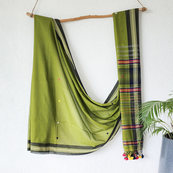 BHUJODI- Pure Cotton Green Handwoven Bhujodi Saree