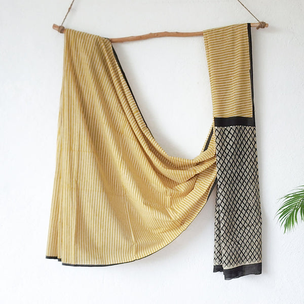 VEERA -Pure Cotton Cream With Mustard Stripes All Over Saree