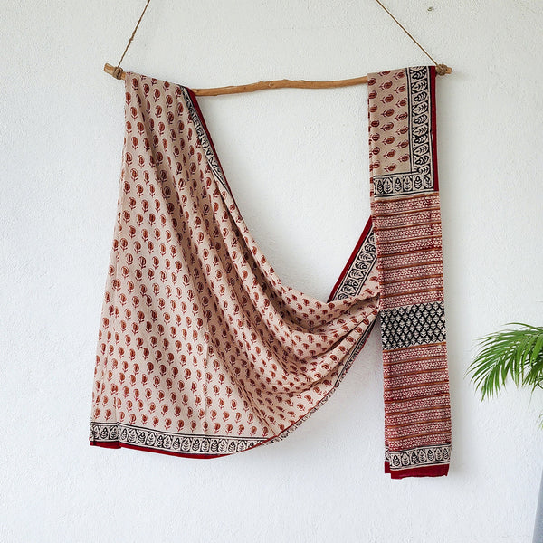 VEERA -Pure Mul Cotton Cream  With Kairi Motif Hand Block Print  Saree