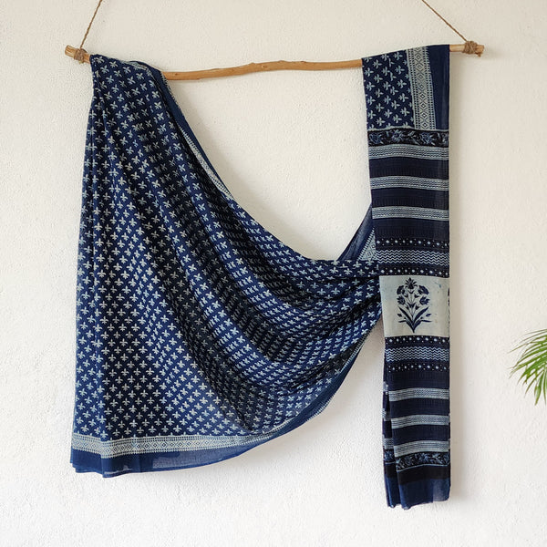 VEERA -Pure Mul Cotton Indigo With Tiny Motif Hand Block Print  Saree