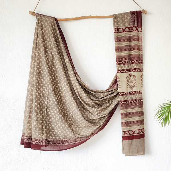 VEERA -Pure Mul Cotton Taupe  With Tiny Motif  Hand Block Print  Saree
