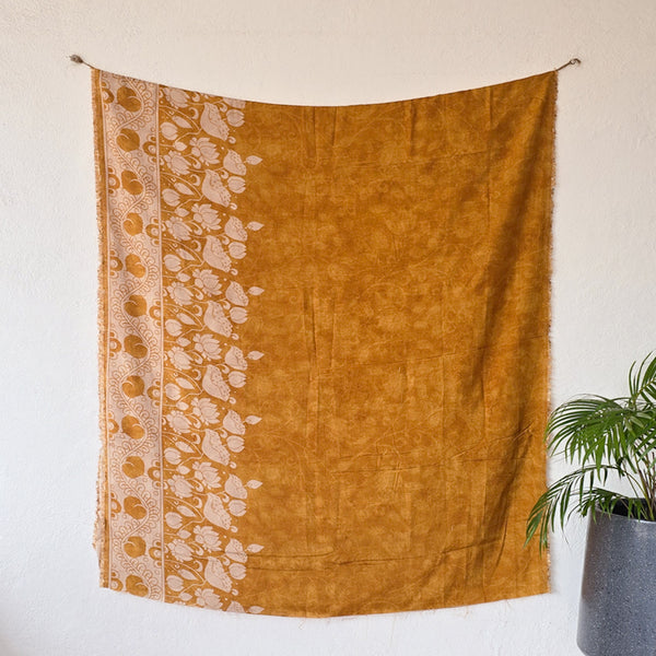 SUVIDHA -Muslin Kalamkari Digital Print Musterd With Flower Jaal Border  Pre Design Fabric