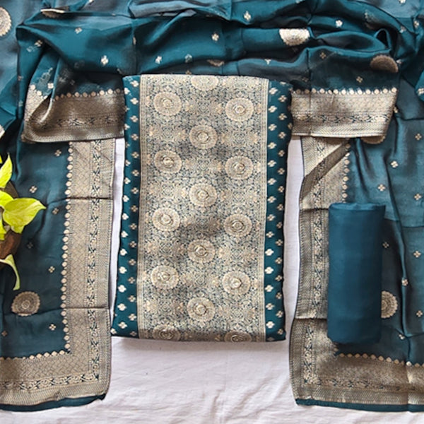 RANISA - Brocade Teal With Zari Woven  Suit