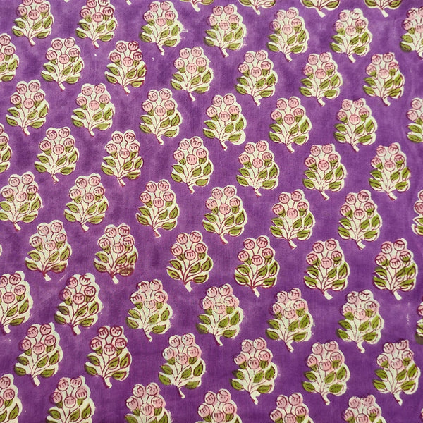 Pure Cotton Jaipuri  Purple With Cherry Motif  Hand Block Print Fabric