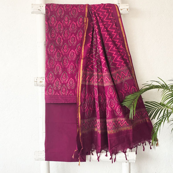 KRUTIKA- Pure Cotton Hakoba Magenta With Design Motif Suit