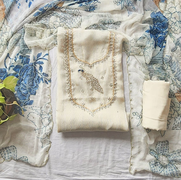 VAANI - georgette Off White With Embroided  Yoke Suit