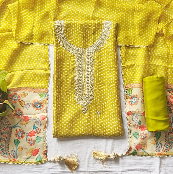 VAANI - Muslin Mehandi Green With Embroided Yoke Suit