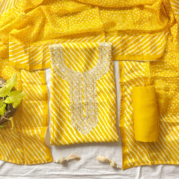 VAANI - Muslin Yellow With Stripes And Embroided Yoke Suit