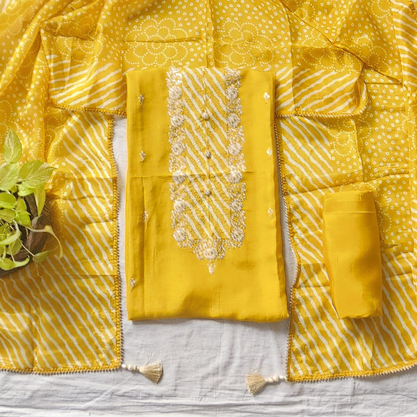 VAANI - Satin Mustard With Embroided Yoke Suit