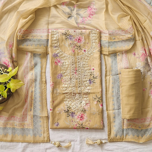 VAANI - Chanderi Chiku Floral Design With Embroided Yoke Suit