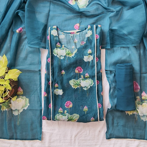 VAANI - Mul Chanderi Teal With Digital Print Suit