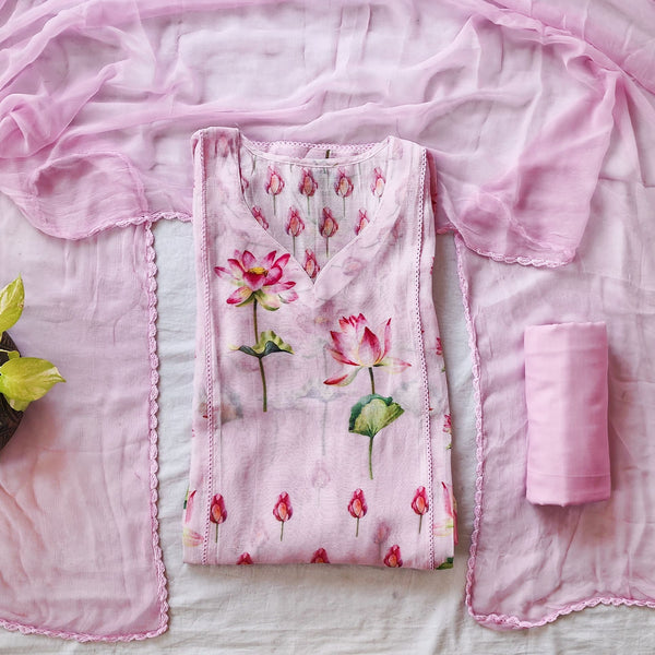 VAANI - Mul Chanderi Baby Pink With Digital Print Suit