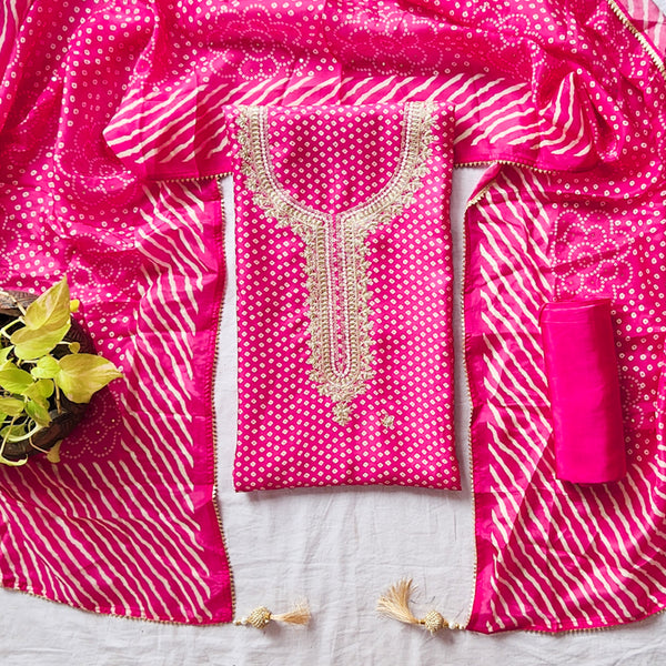 VAANI - Muslin Pink With Bandani Dots And Embroided Yoke Suit