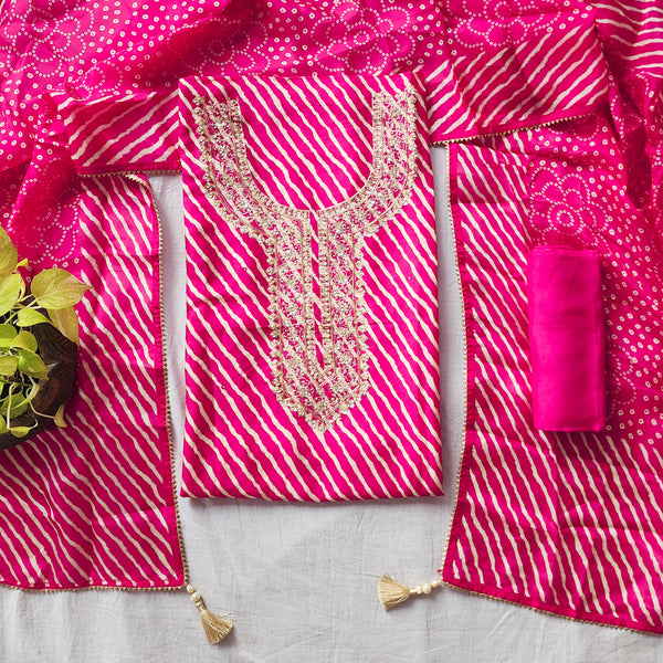 VAANI - Muslin Pink With Diagonal Stripes And Embroided Yoke Suit