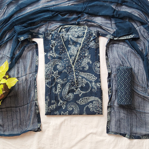 RIDHI- Pure Cotton Teal Blue  With Kairi Jaal Suit