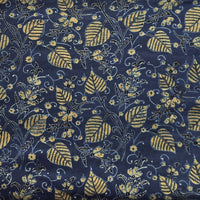 Pure Cotton Teen Kaam Ajrak Blue With leaves Jaal Hand Block Print Fabric