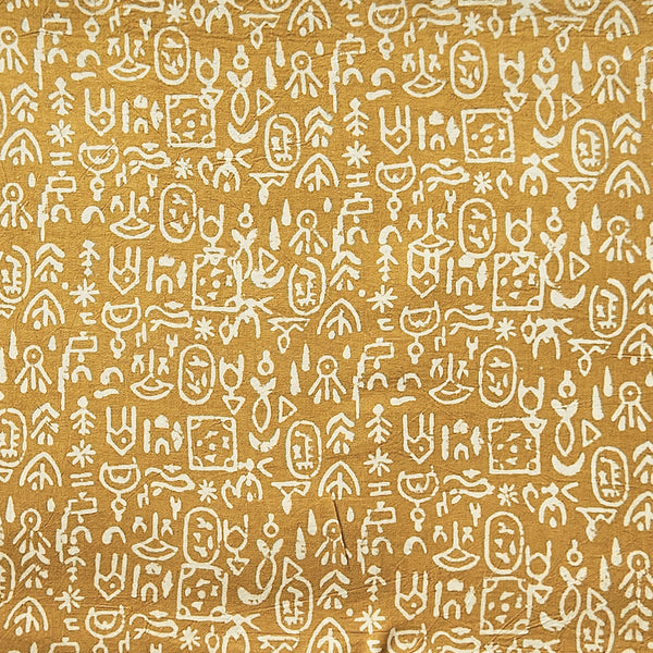 Pure Cotton Gamthi Mustard With Cream Warli Design Hand Block Print Fabric