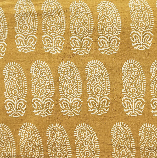 Pure Cotton Gamthi Mustard With Cream Kairi Motif Hand Block Print Fabric