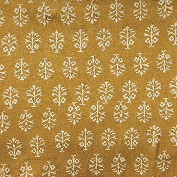 Pure Cotton Gamthi Mustard With Cream Motif Hand Block Print Fabric