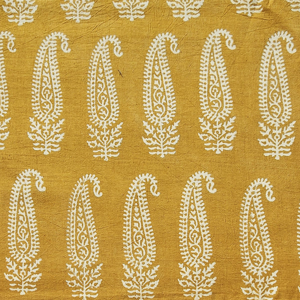 Pure Cotton Gamthi Mustard With Cream Big  Kairi Motif Hand Block Print Fabric