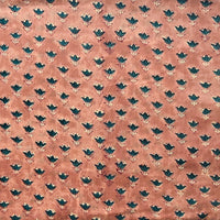 Pure Cotton Jaipuri Peach With Teal Tiny Flower Motif  Hand Block Print Fabric