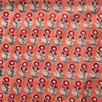 Pure Cotton Jaipuri Peach With Red Flower Motif Hand Block Print Fabric