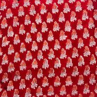 Pure Cotton Jaipuri Red With Leaves  Motif Hand Block Print Fabric