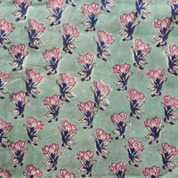 Pure Cotton Jaipuri Mint Green   With Pink  Flower Motif Hand Block Print Fabric