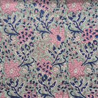 Pure Cotton Jaipuri Mint Green   With Pink  Flower Jaal Hand Block Print Fabric