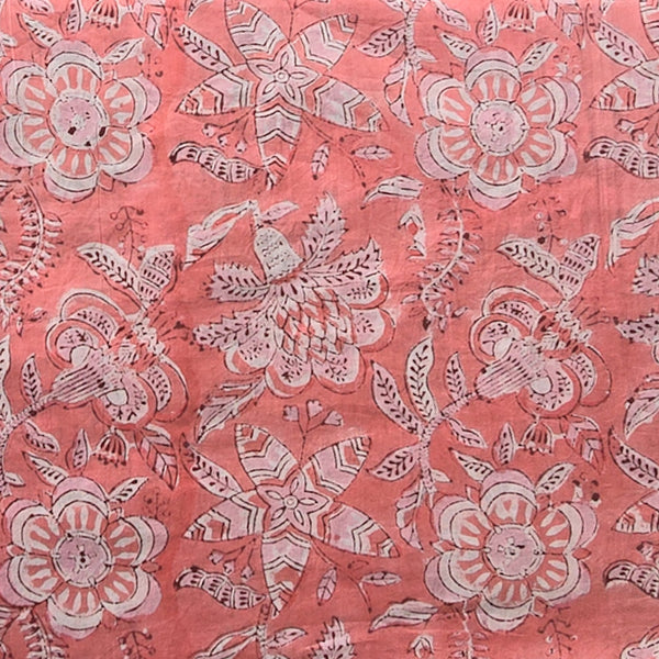 Pure Cotton Jaipuri Peach With Flower Jaal Hand Block Print Fabric