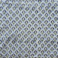 Pure Cotton Jaipuri Powder Blue With Flower Motif  Hand Block Print Fabric