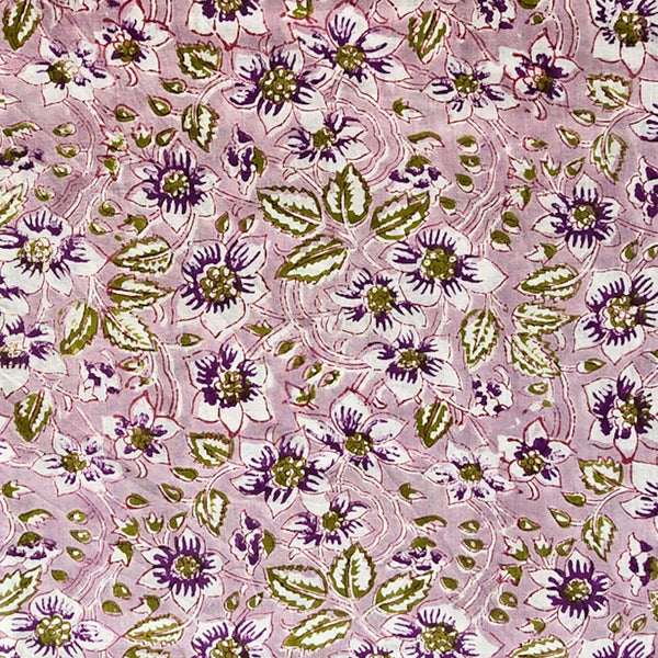 Pure Cotton Light Purple With Floral  Design Hand Block Print Fabric