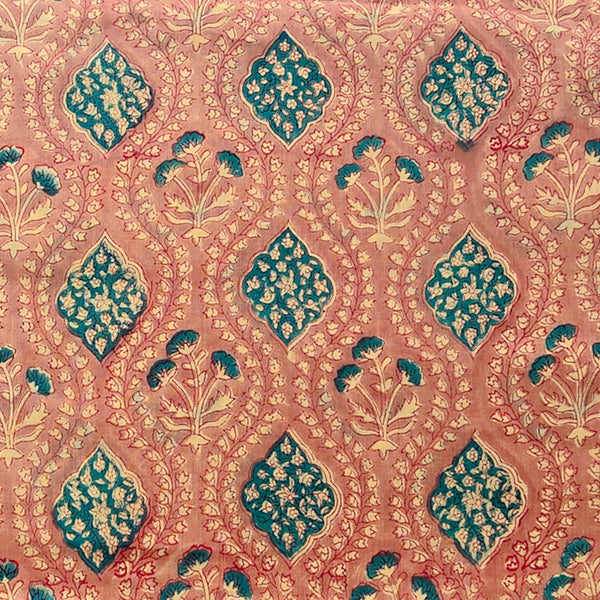 Pure Cotton Peach With Intricate Design Hand Block Print Fabric