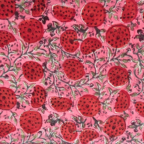 Pure Cotton Jaipuri Pink With Orange Flower Jaal Hand Block Print Fabric