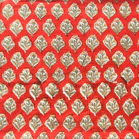 Pure Cotton Jaipuri Orange With Green Flower Motif Hand Block Print Fabric