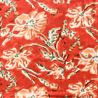 Pure Cotton Jaipuri Red Orange With Floral Design   Hand Block Print Fabric