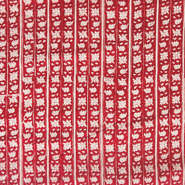 Pure Cotton Jaipuri Red With White Flower Creeper  Hand Block Print Fabric