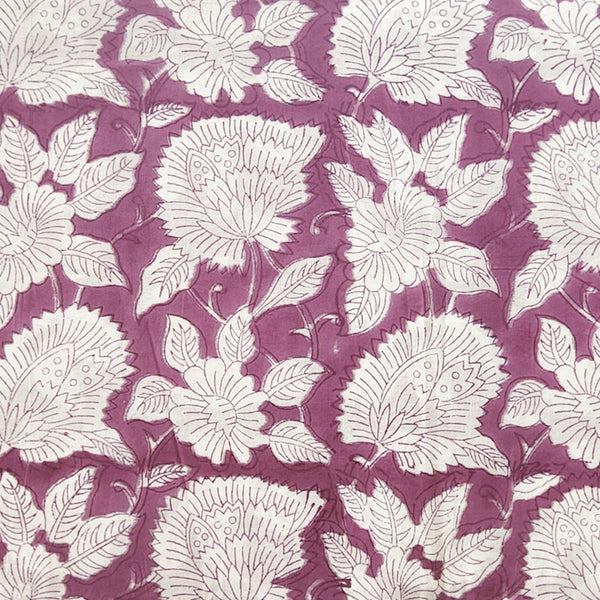 Pure Cotton Dusky Pink  With White Flower Jaal Hand Block Print Fabric