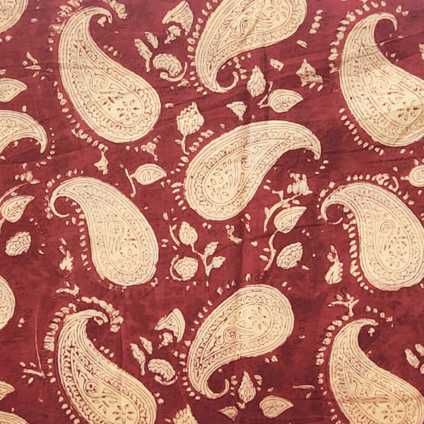 Pure Cotton Maroon With Kairi Jaal Hand Block Print Fabric