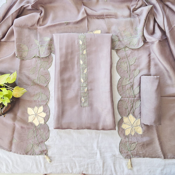 RIDHI-Cotton Silk  Dusky Pink With Embroided  Floral Design  Suit