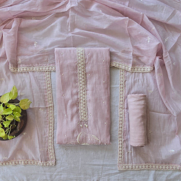 RIDHI-Mul Chanderi  Pastel Pink With Bits Work Yoke Suit