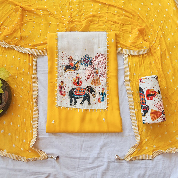 RIDHI- Pure Cotton Mustard   With Cream Suit