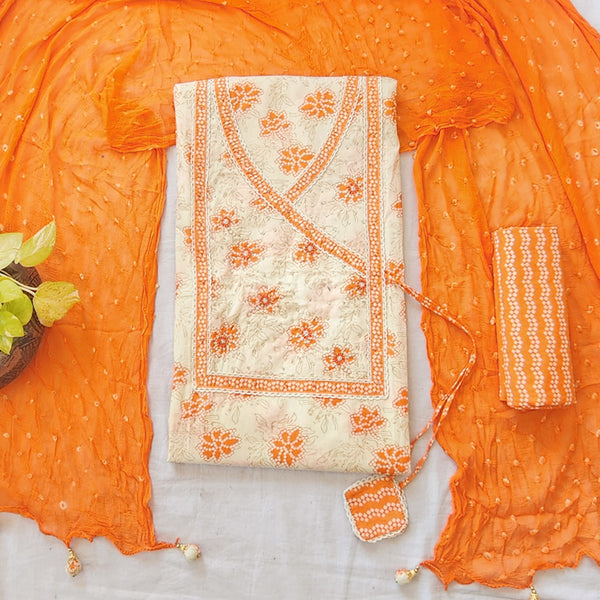 RIDHI- Pure Cotton Off White With Orange Suit
