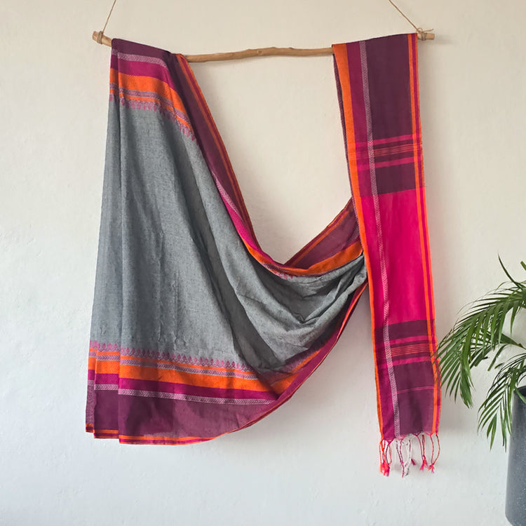 AAROHI- Pure Cotton Handloom Bangoli Design With Grey With Pink Border ...